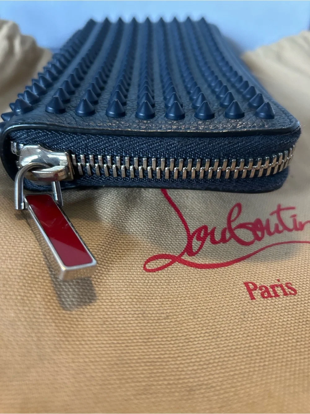 Christian Louboutin - Navy - Spiked Full-Grain Leather Zip-Around Wallet